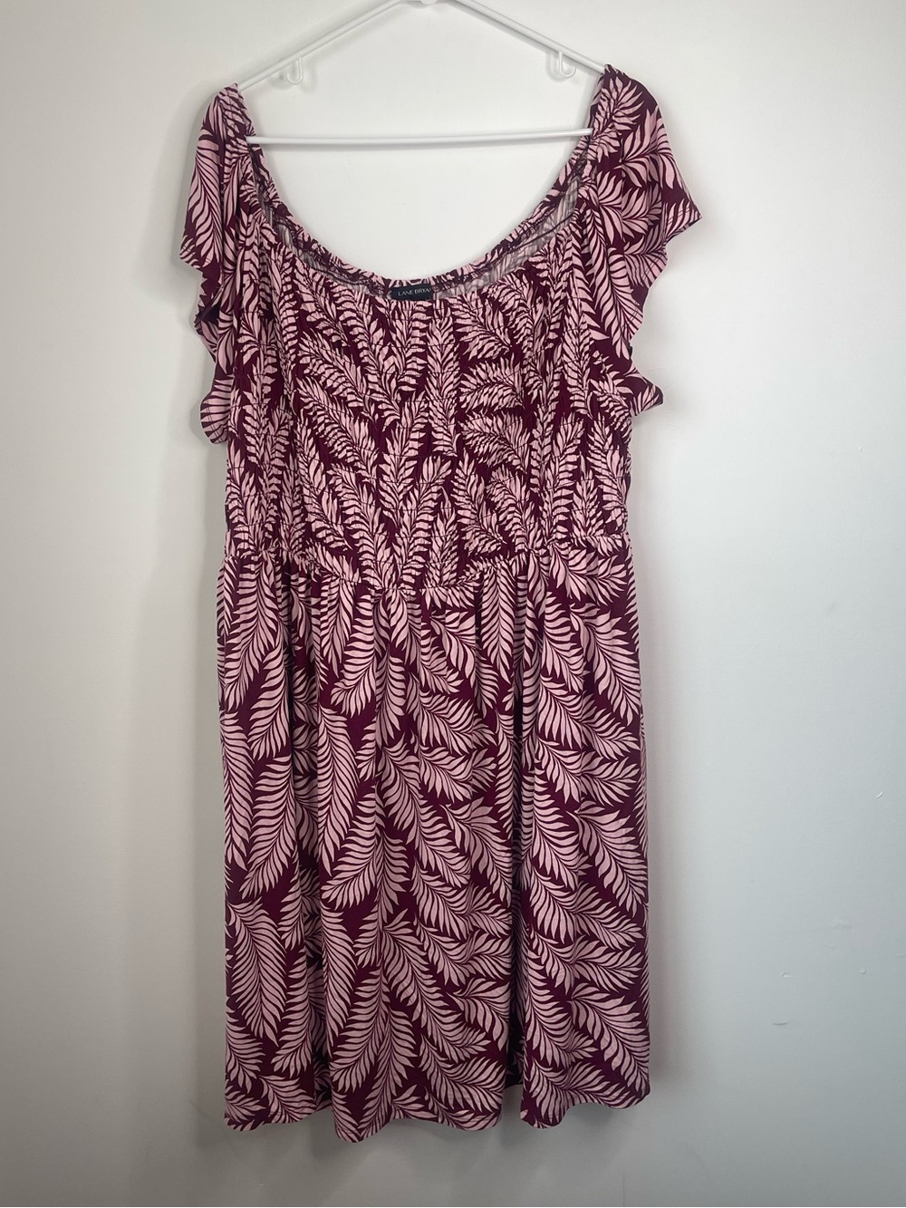 Lane Bryant Burgundy and Cream Leaf-Print Midi Dress size 22/24